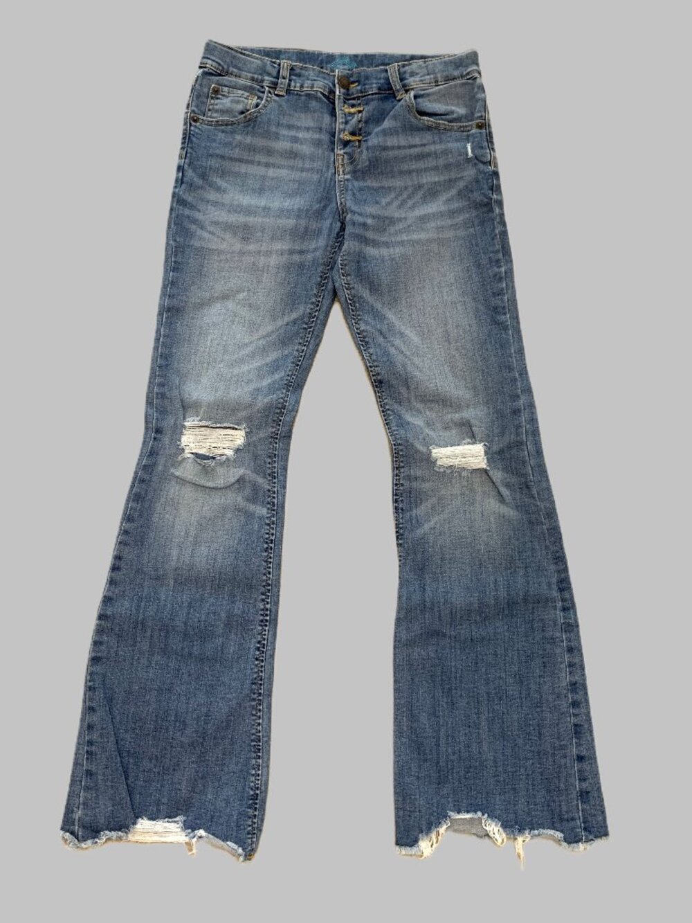 Girls Flare Blue Jeans Thereabouts Ripped Adjustable Waist Size 14